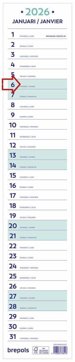 Brepols Maand Lintkalender 2026 [1.855] - 11 x 56.5 cm