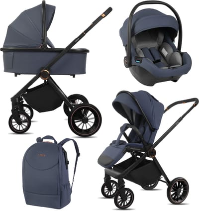BabyLux® Kinderwagen 3in1 Set CASTOR, Opvouwbare Lichtgewicht Kinderwagenset Incl. Reiswieg, Buggy, I-Size Baby-Autostoeltje, Luiertas En Meer Accessoires, 4 Ligstanden, 0-22kg, Uv-Bescherming 50+