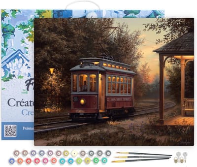 Figured'Art Schilderen op Nummer Volwassenen met lijst - Tramstation - Handwerk acrylverf Kit DIY Compleet - 40x50cm Canvas al ingelijst