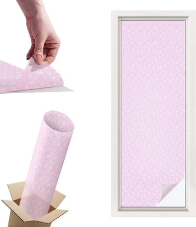 Tulup Raamfolie Anti inkijk - Bloemenpatroon Privacy Folie Raam - 50x146 cm - Roze Anti inkijk Folie - Raamfolie Tegen inkijk Glas in Lood - Voor de slaapkamer, badkamer en kledingkast. - Raamfolie Zonwering