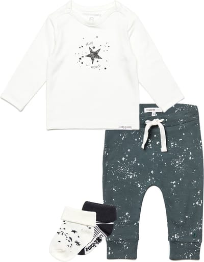 Noppies - Kledingset - Unisex - 4delig - Broek Jos Dark Slade - Shirt Lux Snow - 2paar sokjes Snow - Maat 56