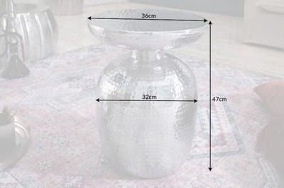 Handgemaakte bijzettafel ORIENT 40cm zilver metaal gehamerd design rond - 40235