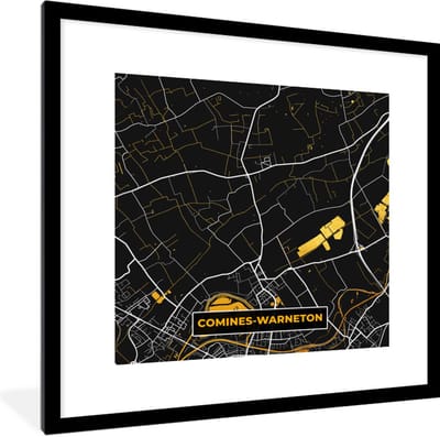 Fotolijst incl. Poster - Comines-Warneton - Goud - Stadskaart - Kaart - Plattegrond - 40x40 cm - Posterlijst