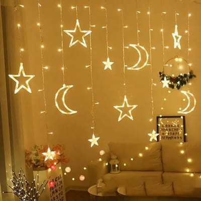 Sterren Maan Gordijn Lichtsnoer - kerstverlichting op batterij - 120 LED Ramadan Decoraties Ramadan Gordijn Lichtsnoer - 2 Verlichtingsstanden - Waterdichte Lichtsnoeren - Sterrenverlichting voor Kerstmis, Bruiloft, Feest, Huis, Terras, Gazon