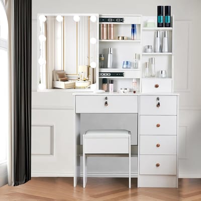 Kaptafel met Verlichting - Make-up tafel - Perfecte Make-up - Verstelbare Helderheid - 131 x 80 cm - Wit