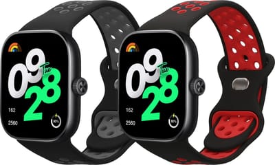 kwmobile 2x horlogebandjes geschikt voor Xiaomi Redmi Watch 4 bandje - Smartwatch bandjes van TPU - Activity tracker horloge band in zwart / rood / zwart / grijs