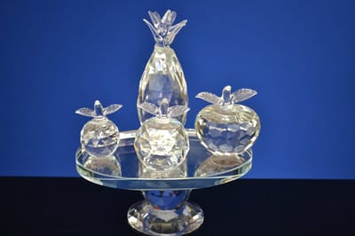 Luxe Kristallen Fruitschaal Set met Ananas & Appels – Speels en Elegant Design