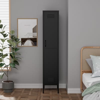 Lendo Online Lockerkast - Kledingkast - Kast met hanggedeelte - Opbergkast - Industriële kast met verstelbare planken - Archiefkast - Kantoorkast - Kluisje - 35x50x180 cm (LxBxH) - Gepoedercoat staal - Metaal - Zwart