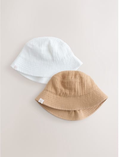 Next - Pasgeboren unisex - Set van 2 gekreukte babyvissershoedjes - Wit