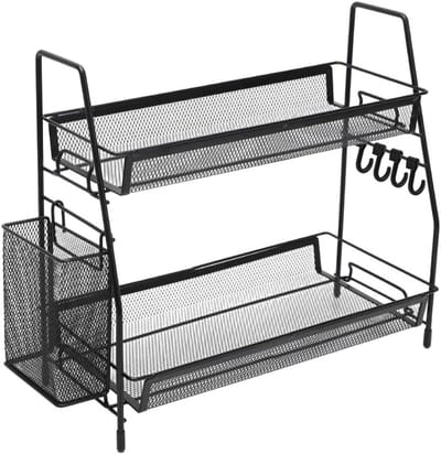 Spice Rack met 2 Planken, Metalen Keukenorganiser voor Koken, Badkamer en Slaapkamer, Ruimtebesparende Opbergoplossing voor Kruidensets en Keukengerei