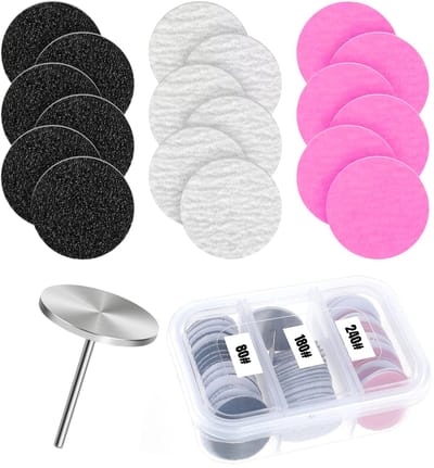 Guardian Beauty SchuurPapier Schijfjes Set - 80/180/240 Grit - 60 stuks - met 25mm Metalen Nagelboor