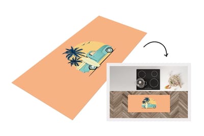 Keukenloper - Loper keuken - Bus - Zon - Surfboard - Zomer - 120x50 cm - Keukenloper vinyl