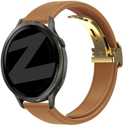 Bandz Leren 'D-Type' bandje geschikt voor Garmin Vivoactive 6 / 5 / 3 / Vivomove / 3 / HR / Style / Luxe / Sport / Trend / Forerunner 645 / 570 / 245 / 170 / 165 / 70 / 55 / Venu / SQ / SQ2 / 2 Plus / Approach S12 / S40 / S42 / S44 / S50 - Melkthee