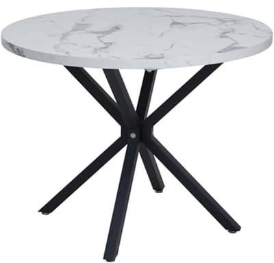 Moderne Ronde Eettafel in Marmerlook met Metalen Poten - Perfect voor Eetkamer, Keuken en Woonkamer