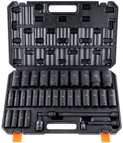 1/2-Inch Diepe Slagmoersleutelset, 34-Delig, Metrisch 8-36 mm, 6-Punts Cr-Mo-Gelegeerd Staal voor Autoreparatie, Robuuste Moersleutelset Met Robuuste Constructie, Inclusief Duurzame Opbergkoffer