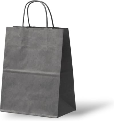 Papieren Draagtas (S) - 50 Stuks - Antraciet/Grijs/Kraft - 18x8x24 cm - Papieren Tasjes - Kraft Tas - Tassen - Cadeau Tas - Hoogwaardig Natron Kraft Papier - Eco-vriendelijk - Ideaal voor Geschenken