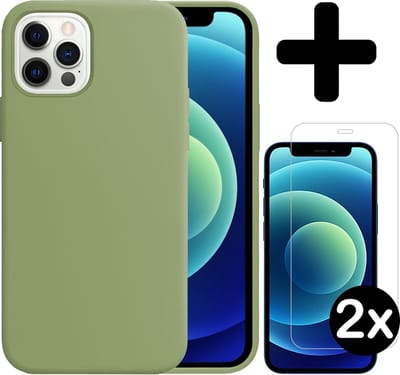 Hoesje - Met 2x Screenprotector - Geschikt voor Apple iPhone 12 Pro - Sterk & Shockproof - Telefoon Hoes - Back Cover - Siliconen Case - Telefoonhoes - Groen