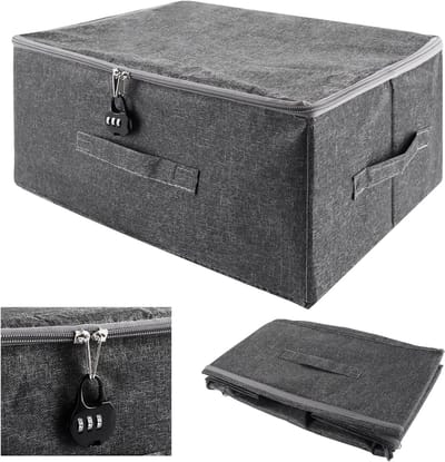 Slotbare Opbergdoos met Combinatielock, Vouwbare Doos met Deksel voor Kleding, Speelgoed en Documenten (40 x 30 x 21 cm)