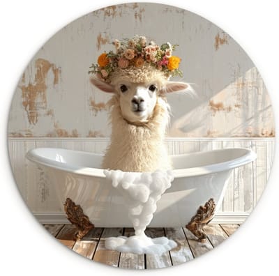 WallCircle® Wandcirkel 120x120 cm - Muurcirkel Vintage - Alpaca - Badkuip - Bloemen - Dieren - Grappig - Badkamer - Muurdecoratie woonkamer - Wanddecoratie slaapkamer - Kamer decoratie accessoires - Ronde schilderijen - Muuraccessoires