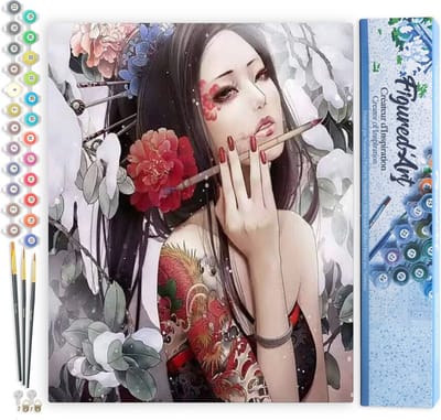 Figured'Art Schilderen op Nummer Volwassenen canvas Mooie Aziatische dame - Handwerk acrylverf Kit DIY Compleet - 40x50cm zonder frame