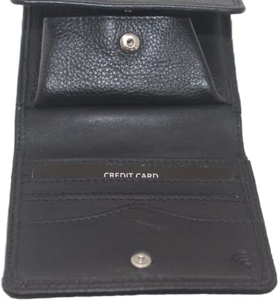 Oi zwarte leren portemonneetje met Wiener schachtel / vierkant bakje voor munten in compact beursje / kleine afsluitbare billfold met uitvouwbaar vierkant muntbakje / RFID safe / zwart leer / 290