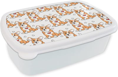 Broodtrommel Wit - Lunchbox - Brooddoos - Hond - Hart - Patronen - Jongen - 18x12x6 cm - Volwassenen