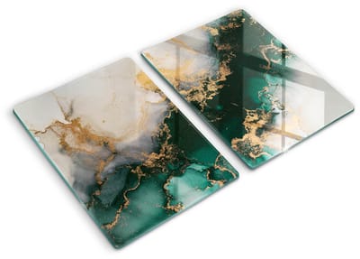Wallfluent Spatscherm Keuken - Veelkleurig Spatglas Keuken - Set 2 Stuks 40x52 cm - Veelkleurig Marmer Achterwand Glasplaat Keuken - Abstractie Rechthoekig Spatscherm Keuken