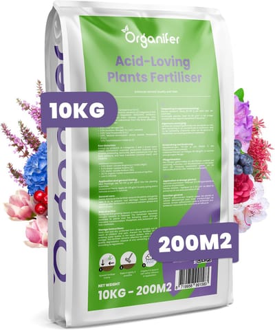 Rhododendron, Hortensia, Azalea & Andere Zuurminnende Planten - Meststof All-In-One - 10 Kg Voor 200 M² - Hoog Fosfaatgehalte - Verrijkt Met Magnesium - Gezonde Wortelontwikkeling - Levendige Bladkleur - Organifer