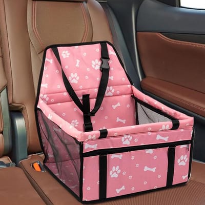 Hond Autostoel - Huisdier Reisbed - Veilig Reizen - Ademend Gaas - 40x35x25 cm - Roze