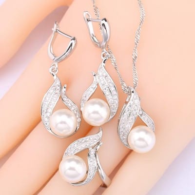 Natuurlijke Witte Parel Ketting Set Voor Vrouwen Zirconium Sieraden Sets Armband Oorbellen Ringen Huwelijksgeschenk 6