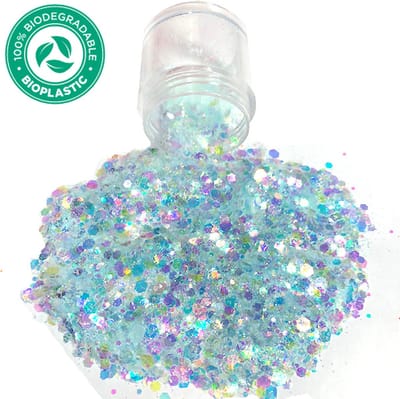 GlittersXL - Chunky Glitters (Ice Blauw) [Volume 8g - Festival Jewels Glitter Outfit Lichaam en Gezicht - Make-up Diamond Dots Face Body - Diamantjes Strass Steentjes - Kinderen Volwassenen Dames Makeup Tattoo]