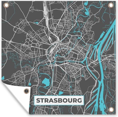 Tuin poster Strasbourg - Frankrijk - Plattegrond - Stadskaart - Kaart - 200x200 cm - Tuindoek