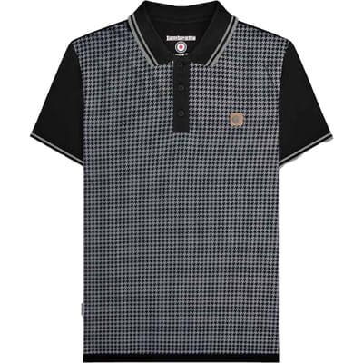 Lambretta Heren SS24 Houndstooth Poloshirt (Zwart/Ijzer)