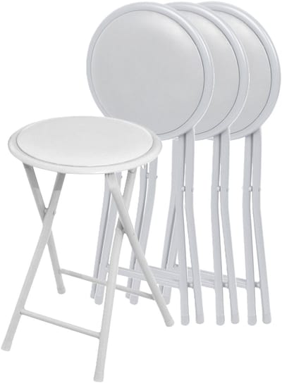 Urban Living Bijzet krukje - 4x - wit - metaal - 30 x 45 cm - inklapbaar - woonaccessoires