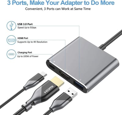 Nitaex - 3 in 1 Hub - USB-C Docking station - HDMI 4K 60 Hz- USB-C 10GB/s - USB-A 5GB/s - Lichtgewicht & Compact