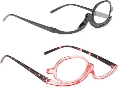 Make-up Leesbril met Flip-Up Lens en 180° Draaiende Vergrotende Lens voor Oogmake-up, Cosmetische Hulp met 2.5x en 3.5x Zoom