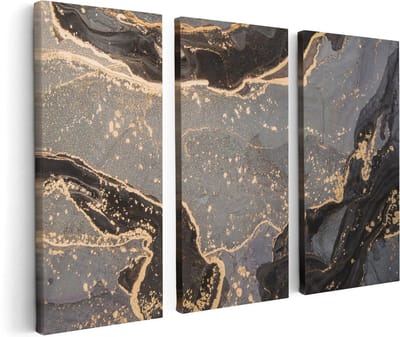 Artaza Canvas Schilderij Drieluik Abstracte Kunst Grijs Marmer - 120x80 cm - Wanddecoratie Woonkamer - Schilderijen - Muurdecoratie