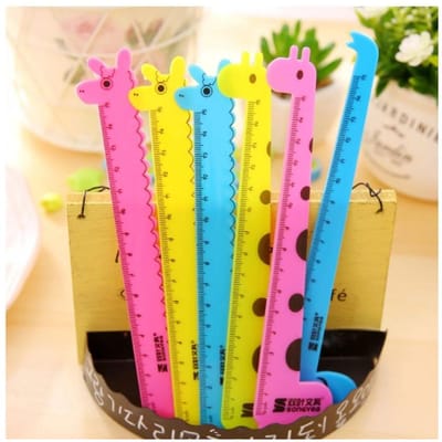 10/30 Stuks Student Schoolbenodigdheden Kinderen Charmant Dier Cartoon Giraf Plastic Rechte Liniaal 15cm 10PCS blue