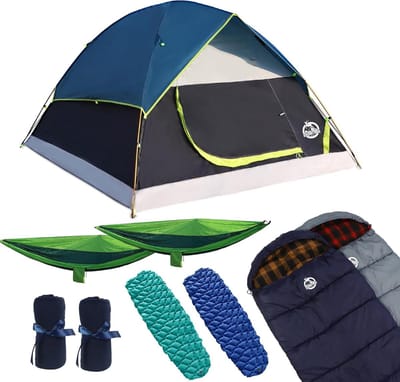 Campingtent Kit - Kampeeruitrusting Outdoor - Buiten Overnachten - 9 Delig Compleet - 2 Persoon - Groen