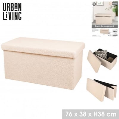 Urban Living Hocker bankje - poef dubbel zits - opbergbox - creme wit - noppen wol look - 76 x 38 x 38 cm - opvouwbaar