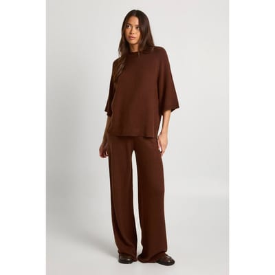 boohoo Dames Top met korte mouwen en broek gebreide co-ord | Chocolate | Maat: Small