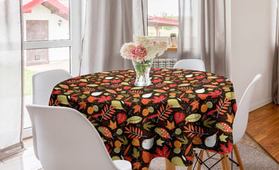 ABAKUHAUS herfstronde tafelkleed, cirkelvormige tafelkleed voor keukendecoratie in de eetkamer, 150 cm, donkerbruin en meerkleurig