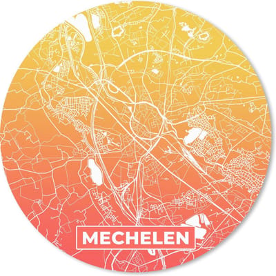 Muismat rond 20x20 cm - Mousepad Stadskaart - Mechelen - Oranje - Geel - Ronde muismatten
