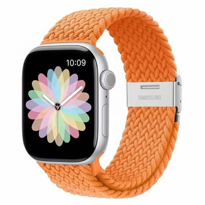Oranje nylon horlogebandje geschikt voor Apple Watch dames en heren 42mm (serie 1 / 2 / 3) / 44 mm / 45 mm / 46 mm (serie 10 / 11) / 49 mm (Ultra / Ultra 2) , elastisch gevlochten smartwatch bandje zonder gesp, stretch
