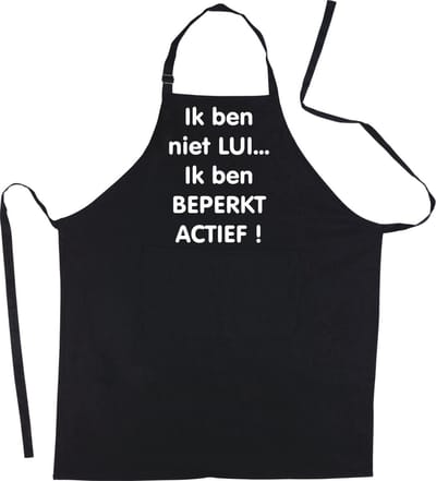 Mijncadeautje Schort - Ik ben niet lui - opdruk wit - mooie en exclusieve keukenschort - zwart