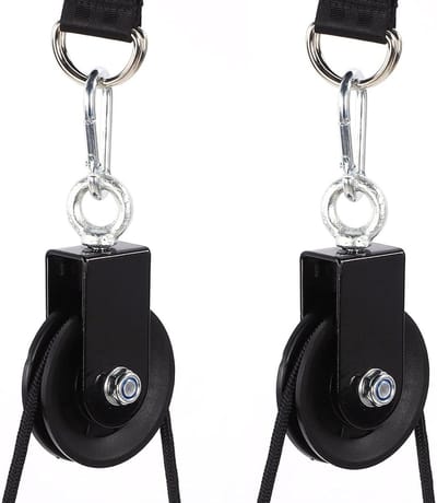 Touwrol met beugel - Katrol riemschijf - Fitness training - 360 graden draaibaar - 90 mm diameter - Zwart