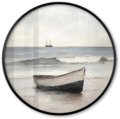 Poster in lijst Rond - Fotolijst 60x60 cm - Posters - Roeiboot - Zee - Horizon - Ronde posterlijst zwart - Decoratie - Wanddecoratie woonkamer - Muurdecoratie slaapkamer
