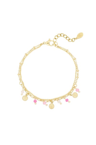 Dames Armband Met Muntjes En Kralen - Roze/goud - Verkleurt niet - Cadeau - Goudlief.nl