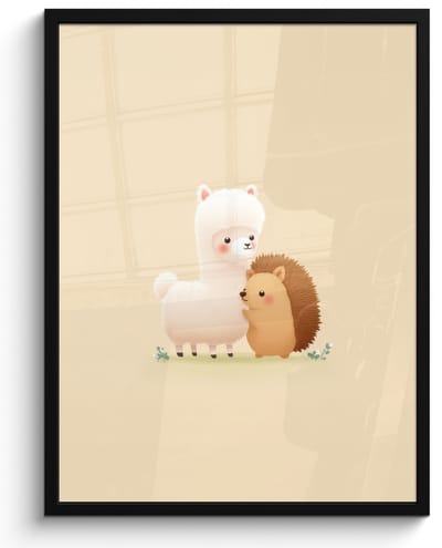 Poster in lijst - Fotolijst 60x80 cm - Posters - Alpaca - Egel - Bruin - Knuffelen - Posterlijst zwart - Decoratie - Wanddecoratie woonkamer - Muurdecoratie slaapkamer