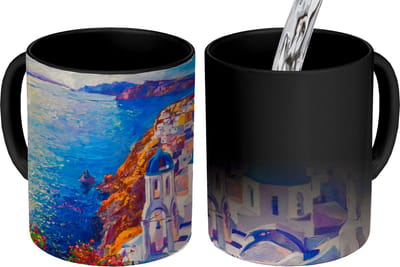 Magische Mok - Foto op Warmte Mokken - Koffiemok - Schilderij - Griekenland - Water - Olieverf - Magic Mok - Beker - 350 ML - Theemok